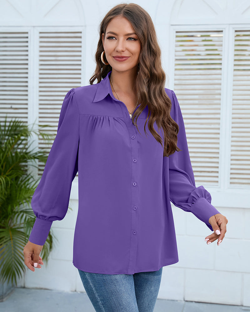 V Neck Button Down Shirts Long Sleeve Collared Blouses Tops