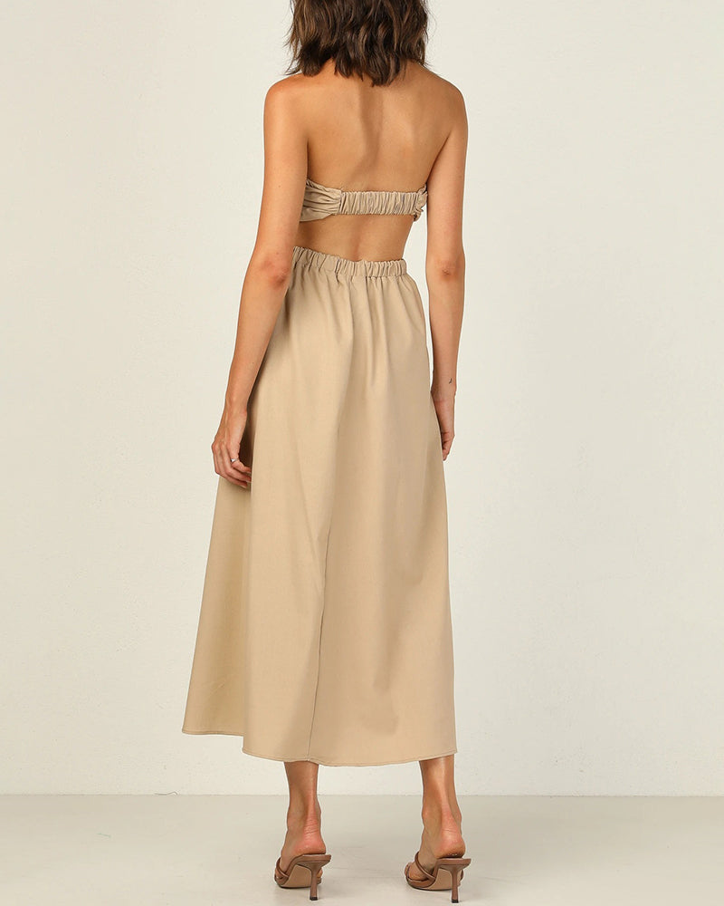 Summer Strapless Dress Off Shoulder Sexy Wrap Dress Solid Color Beach Dress