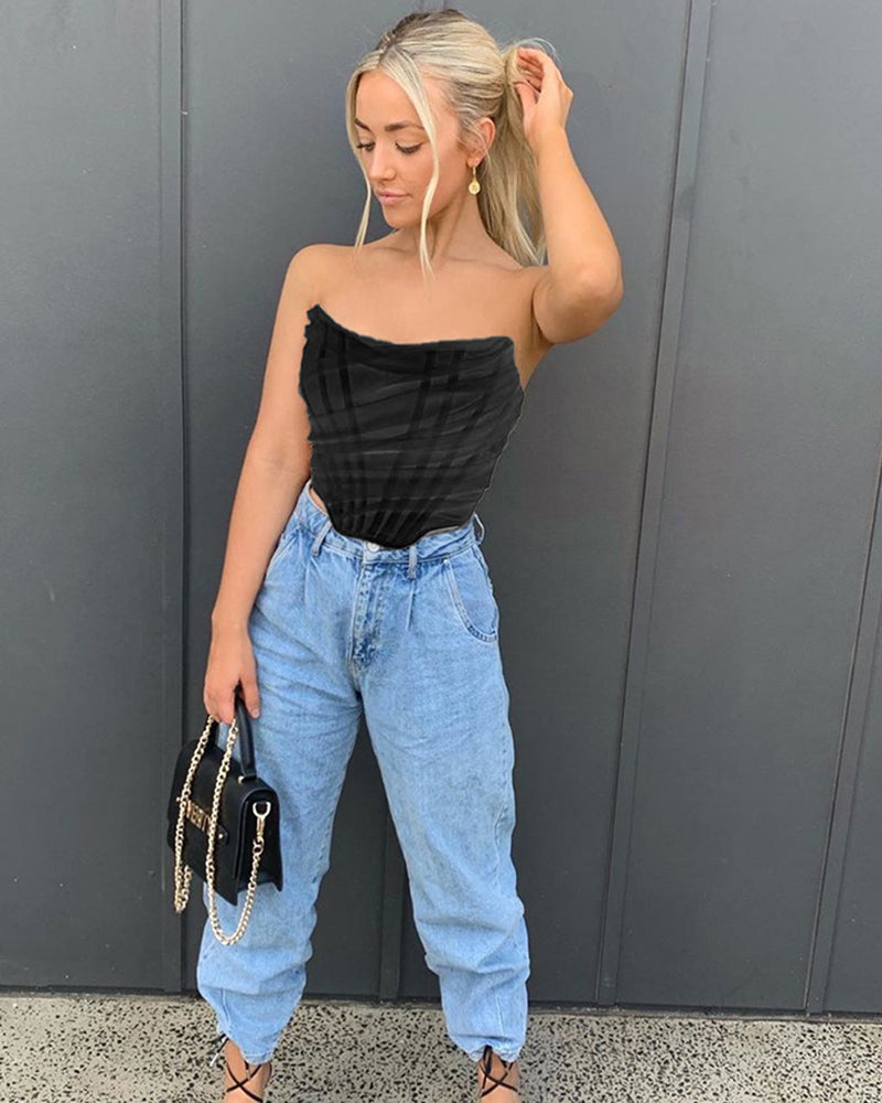 Cropped Herringbone Corset Tank Top