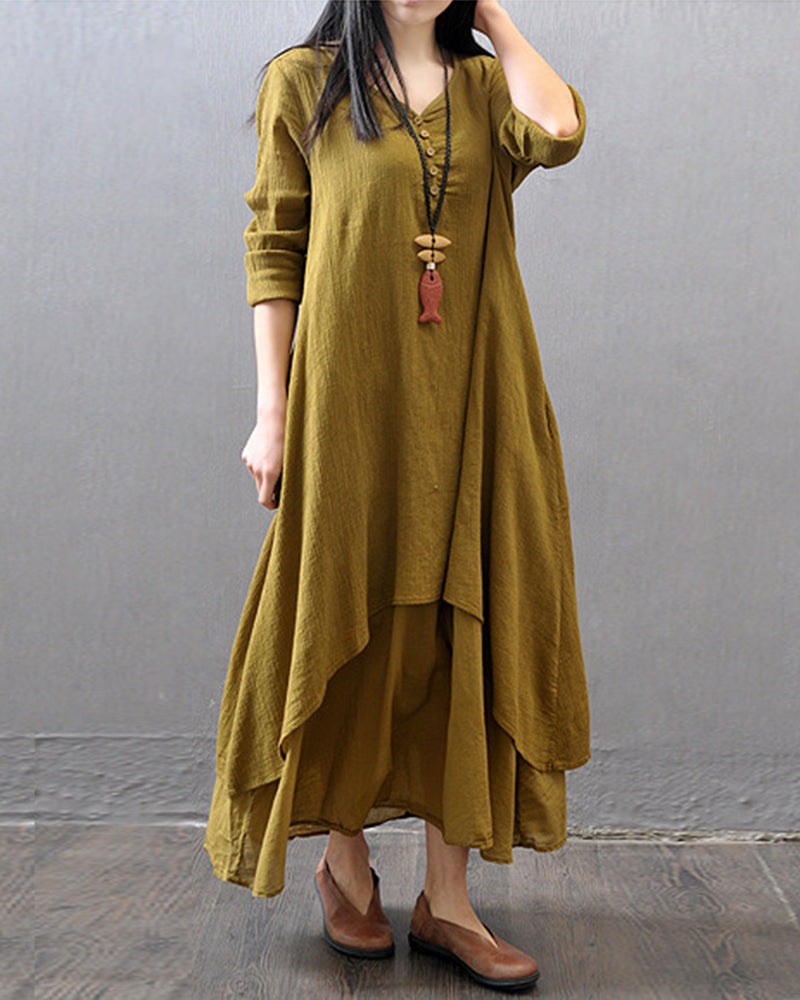 Loose Boho Cotton Maxi Kaftan Dress Layer Casual Long Tunic Dress