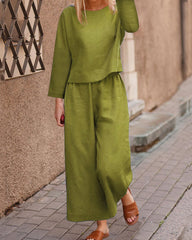 Long Sleeve Tops And Long Wide Leg Pants Casual Loose Fit Two Piece Loungewear Sets