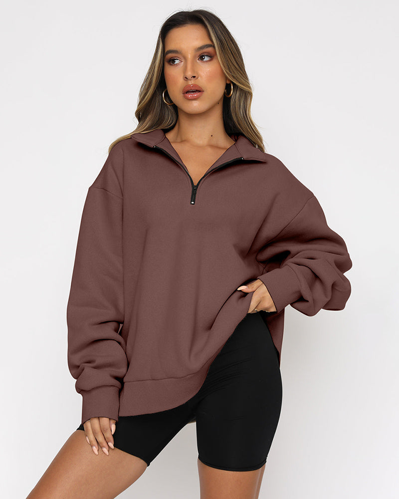 Oversized Half Zip Pullover Long Sleeve Sweatshirt