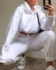 Two Piece Outfits Casual Lounge Sets Long Sleeve Drawstring Cropped Hoodie with Sweatpants