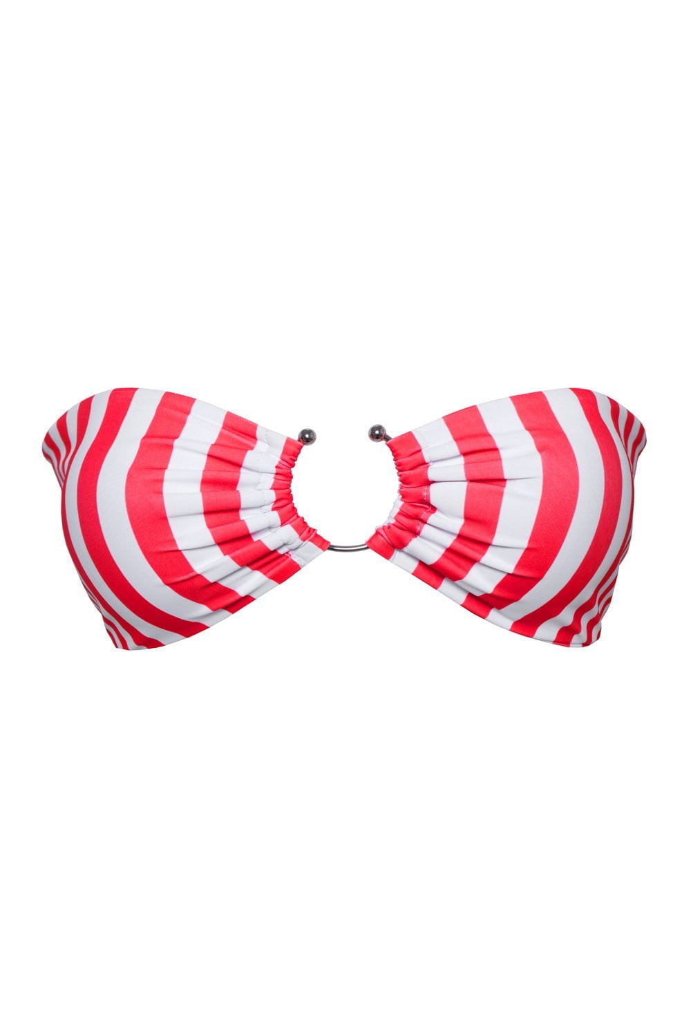 Red White Striped Bandeau Ring Bikini Top