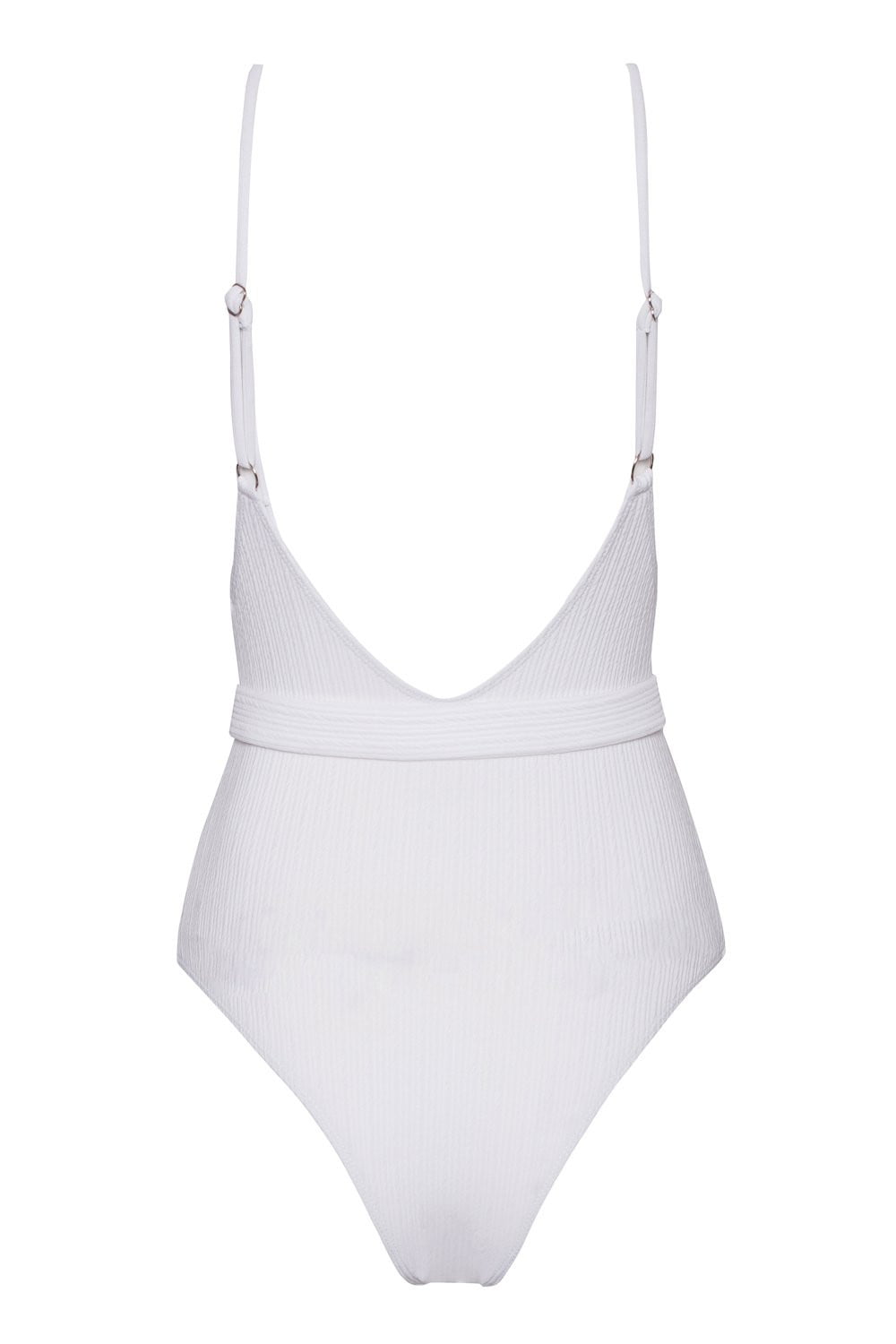 White V-neck Belted One Piece Swimsuit