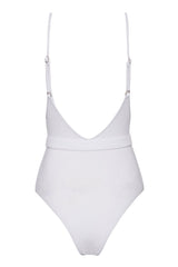White V-neck Belted One Piece Swimsuit