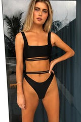 Black Square Crop Cut Out Bikini Top