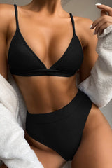 Black Rib Triangle Bikini Top