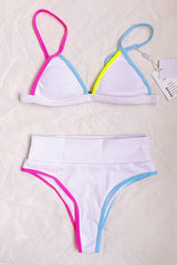 Pink Blue Colorblock Rib High Waisted Bikini Bottom