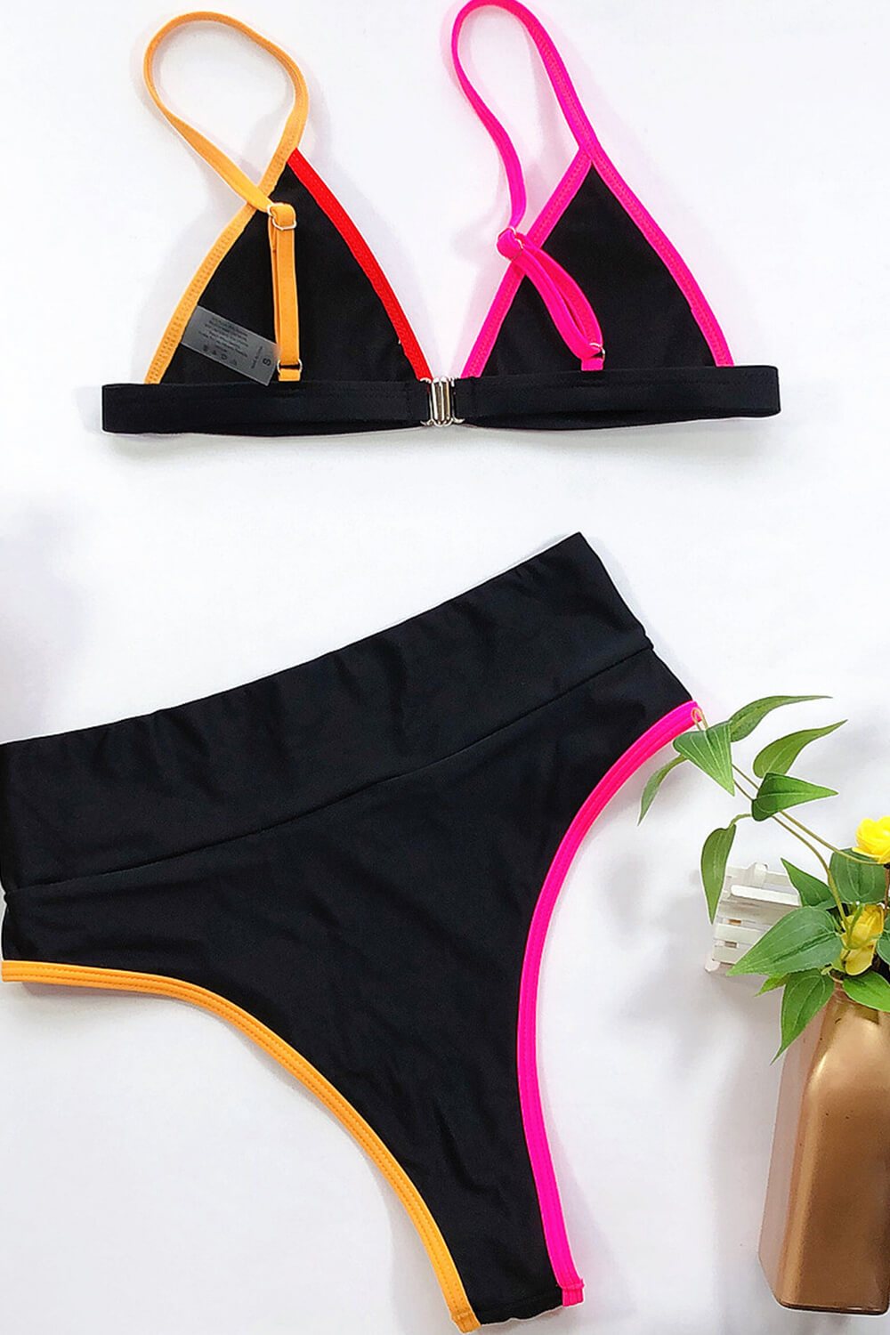 Black Colorblock Rib High Waisted Bikini Bottom