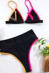 Black Colorblock Rib High Waisted Bikini Bottom