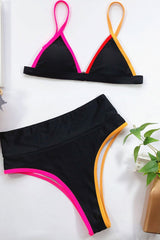 Black Colorblock Rib High Waisted Bikini Bottom
