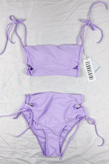 Lilac Criss Cross Cutout Lace-Up Side Long Line Bandeau Bikini Top