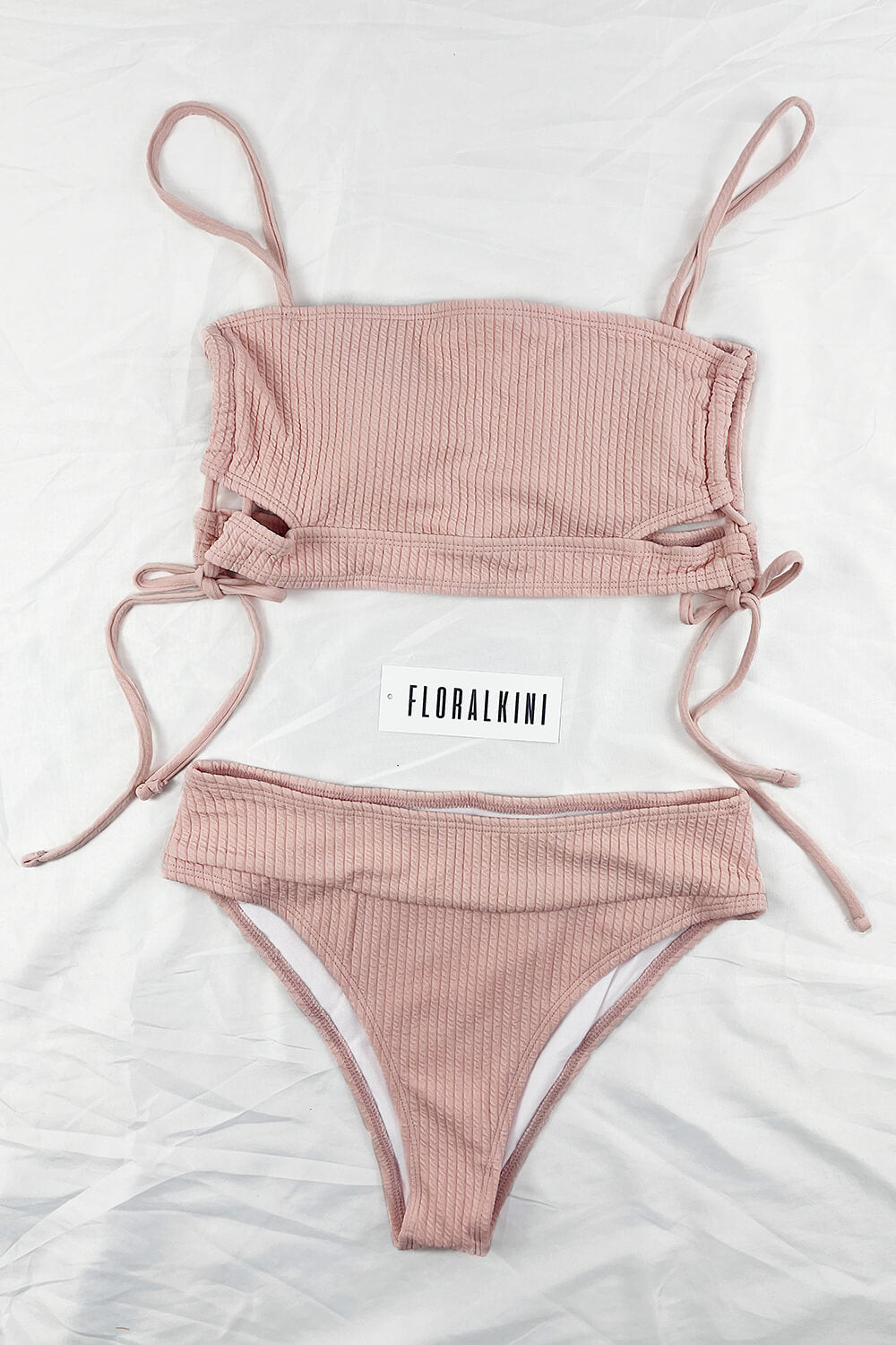 Pink Ribbed High Waisted Bikini Bottoms