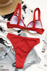 Red Rib High Waisted Bikini Bottom