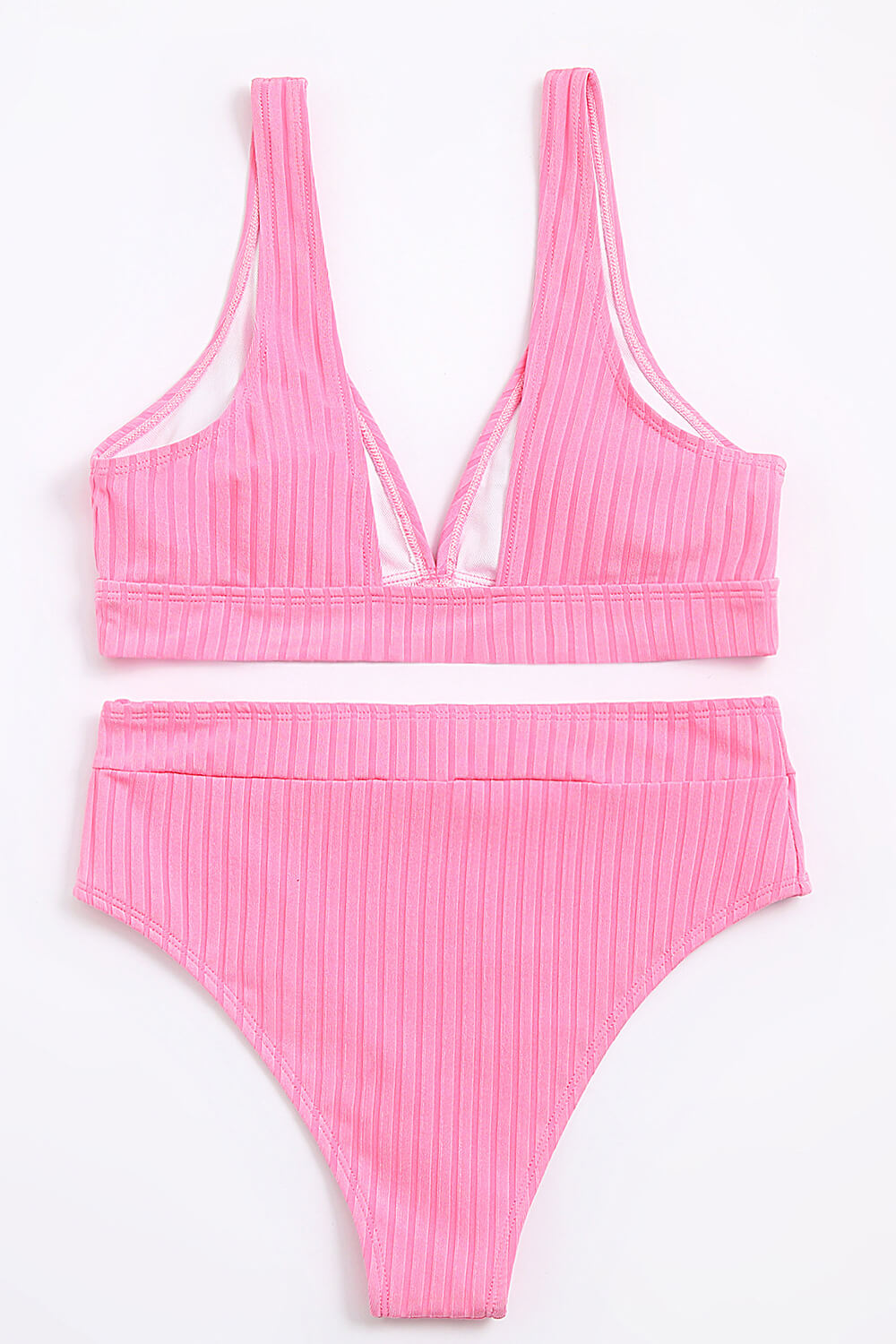 Pink Ribbed High-Waist Bikini Bottoms