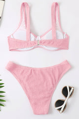 Pink Crinkle Plunge Underwire Bikini Top
