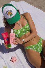 Pale Green Floral Ruched High Leg Bikini Bottom