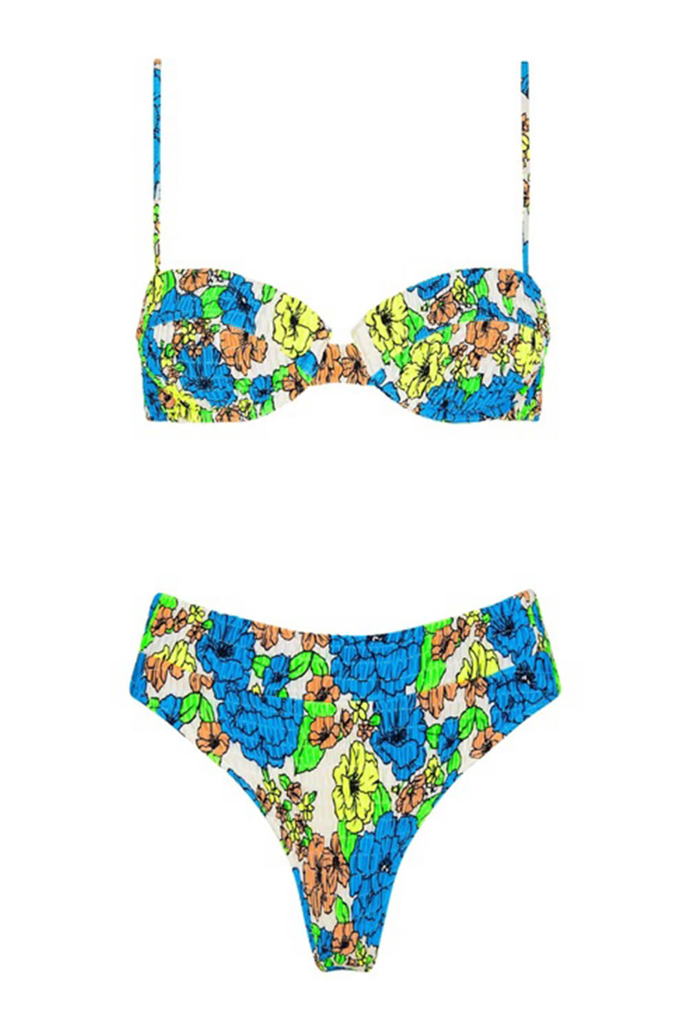 Medium Blue Floral Balconette Ruched Underwire Bikini Top