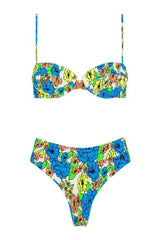 Medium Blue Floral Ruched High Waisted Bikini Bottom