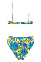 Medium Blue Floral Ruched High Waisted Bikini Bottom