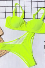 Neon Yellow Ribbed Front V Underwire Bikini Top