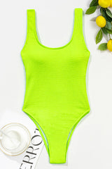 Neon Yellow Crinkle High Leg One Piece Swimsuit