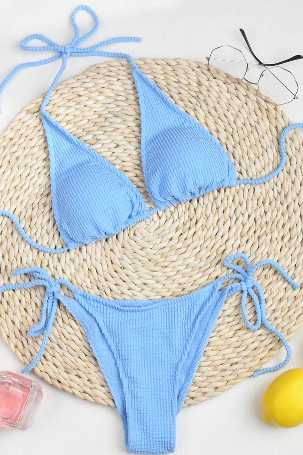 Baby Blue Crinkle Halter Bikini Top