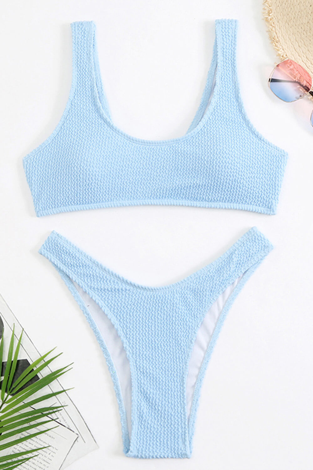 Baby Blue Crinkle Scoop Bikini Top