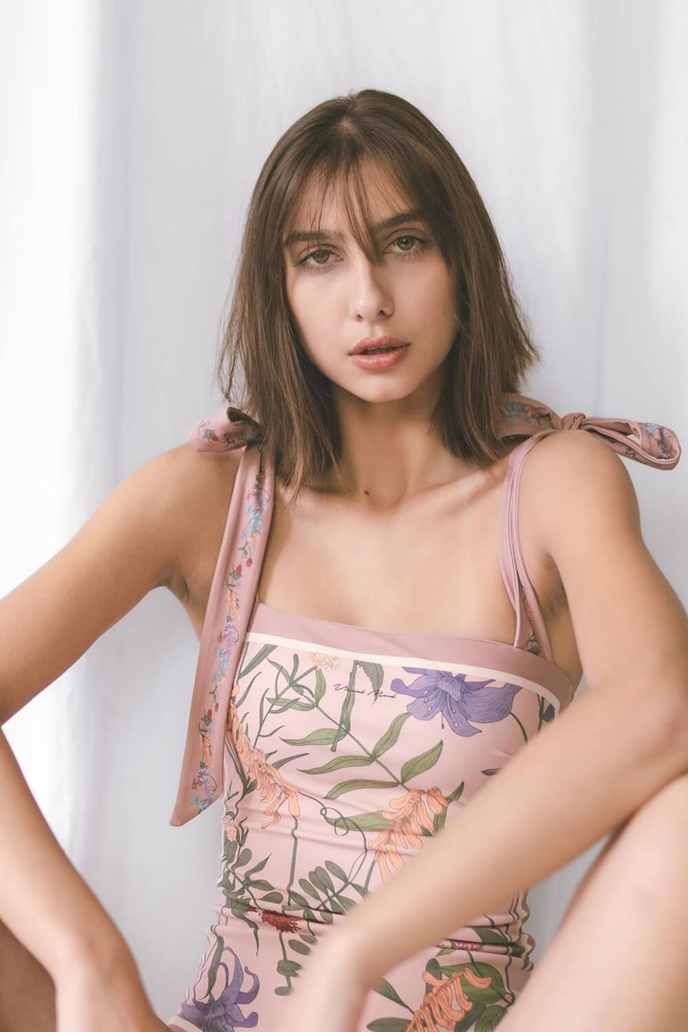 Vintage Taupe Floral Print Reversible Tie-Shoulder One Piece Swimsuit