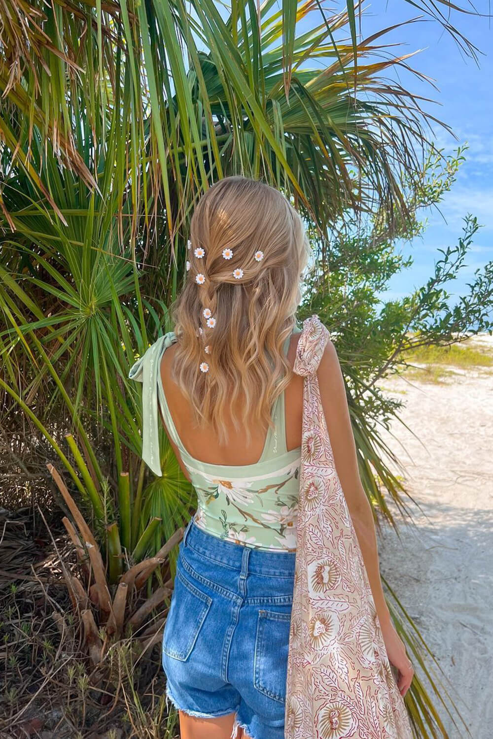 Spring Green Floral Print Reversible Tie-Shoulder One Piece Swimsuit
