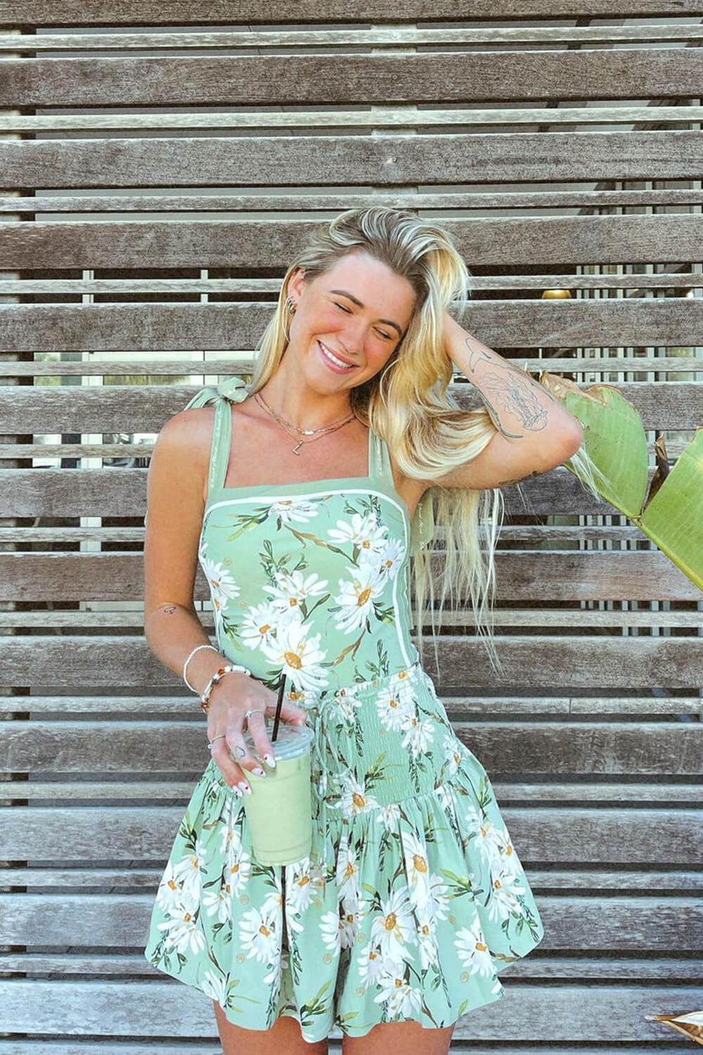 Spring Green Floral Print Reversible Tie-Shoulder One Piece Swimsuit