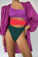 Crinkle Color Blocked One-Shoulder Cutout One Piece Swimsuit - Ultraviolet & Multi