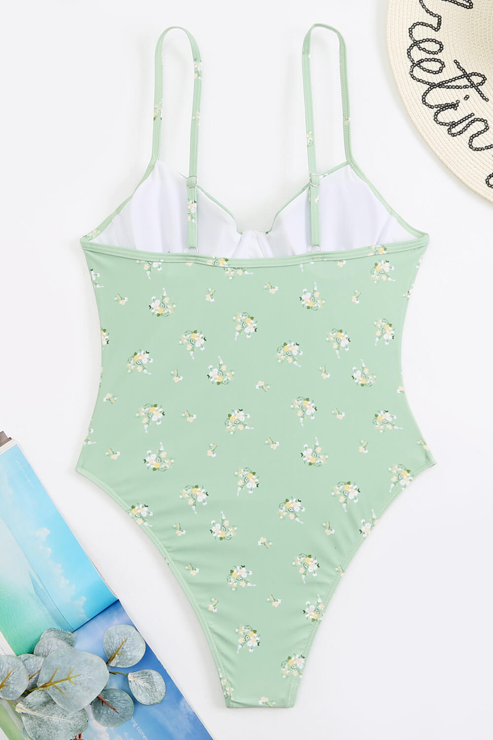 Olive Floral Print Underwired One Piece Swimsuit
