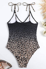 Leopard Print Plunge Tie-Shoulder One Piece Swimsuit