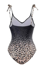 Leopard Print Plunge Tie-Shoulder One Piece Swimsuit