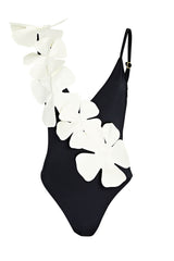 White Petals V-Neck One Piece Swimsuit