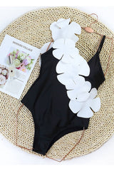 White Petals V-Neck One Piece Swimsuit