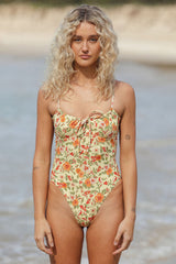 Blossom Tie Front Underwire One Piece Swimsuit - Lemon