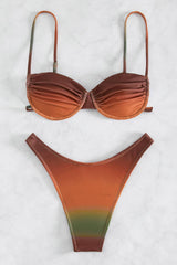 Ombre Balconette Underwire High-Cut Bikini Set - Brown
