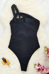 Black One Shoulder Twist-Front Cut-Out One-Piece Swimsuit