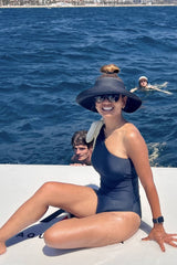 Black Bow-Tie Shoulder Asymmetric One Piece Swimsuit