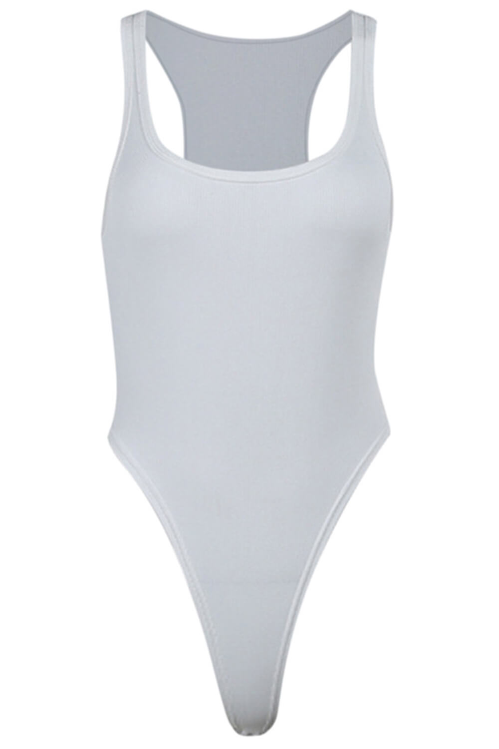 Ribbed Scoop Neck High-Leg One Piece Swimsuit - White/Black/Avacado/Nude