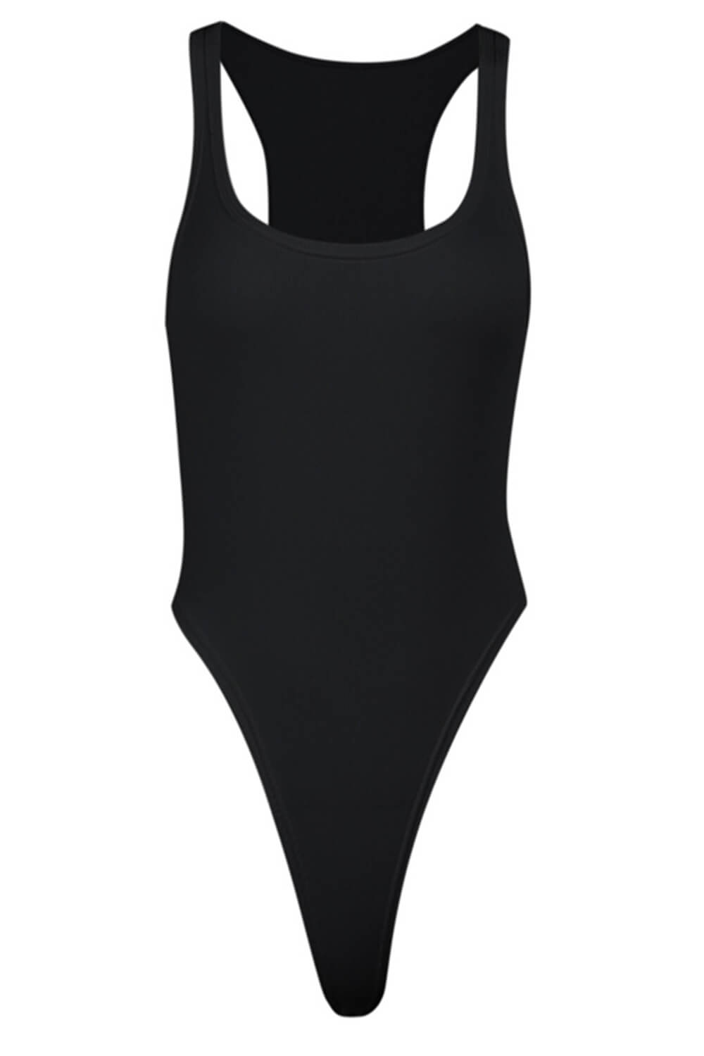 Ribbed Scoop Neck High-Leg One Piece Swimsuit - White/Black/Avacado/Nude