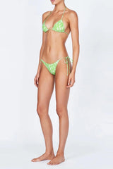 Lime Floral Crinkle Halter Tie Side Bikini Set