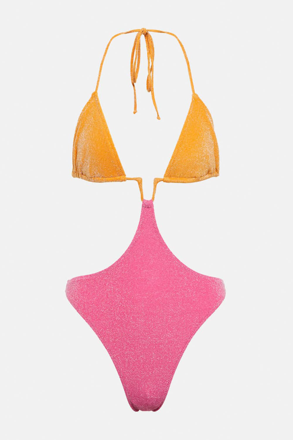 Colorblock Shimmer Cut-Out Halter One Piece Swimsuit