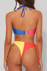 Colorblock Halterneck Lace Up Bikini Set
