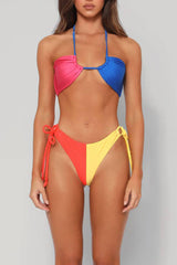 Colorblock Halterneck Lace Up Bikini Set