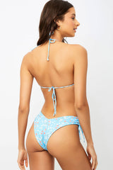 Floral Ruched Halter Tie-Up Low-Cut Bikini Set