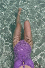 Purple Textured Knotted Cut Out One Piece Swimsuit